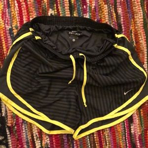 black and grey striped nike shorts w neon lining